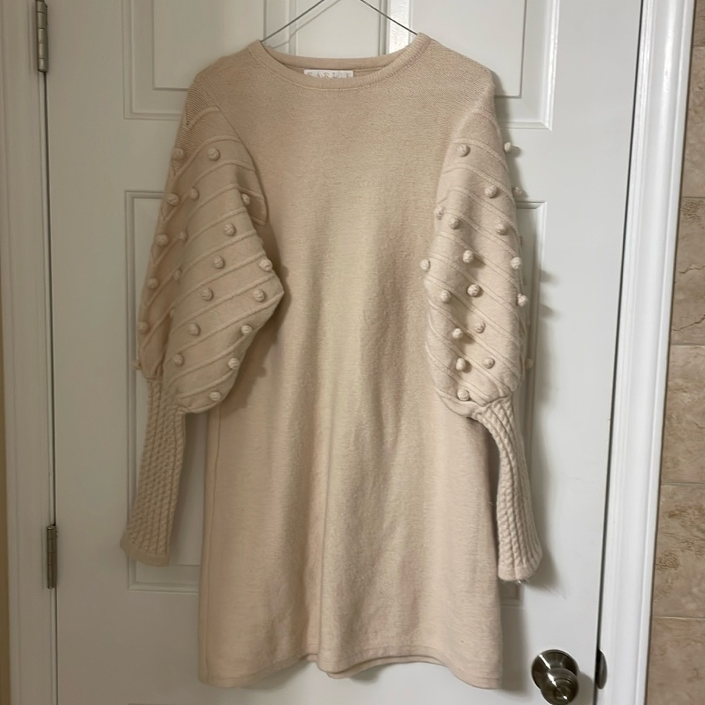 Karlie cream sweater dress. Puffy sleeves.